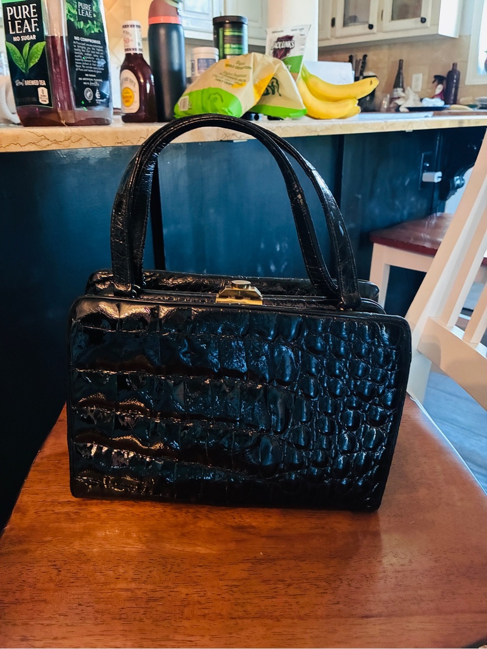 Elegant Black authentic croc Top-Handle Satchel Bellestone